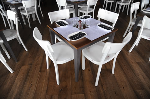 pier dining area black wash timber flooring