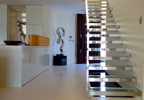 stainless steel sculpture and staircase