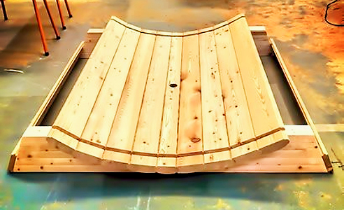 European Larch Barrel Sauna cradle from Ukko Saunas