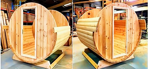 European Larch Barrel Sauna front wall and back wall from Ukko Saunas