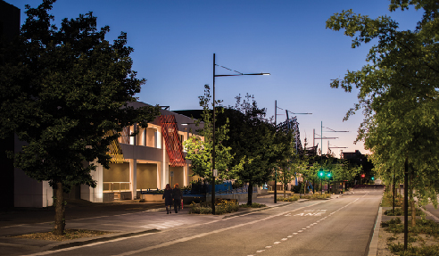 The project required a bespoke pole that would look balanced with a high-output streetlight on a three-metre outreach arm on one side, and a lower output light on the opposite side on a two-metre outreach arm illuminating the cycleway.