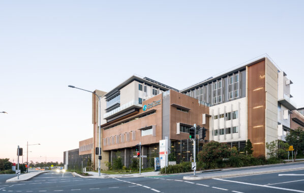 Vertical Battens with Timber Grain Finish for Gold Coast Hospital by Louvreclad