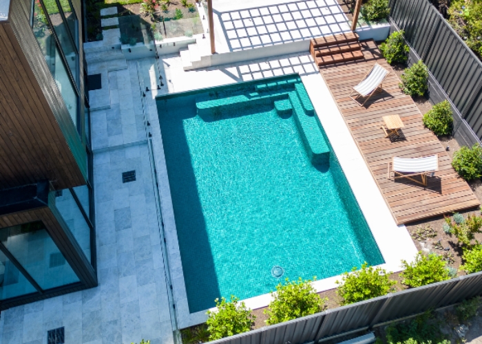 Sandblasted Marble for Pool Surrounds by KHD Landscaping