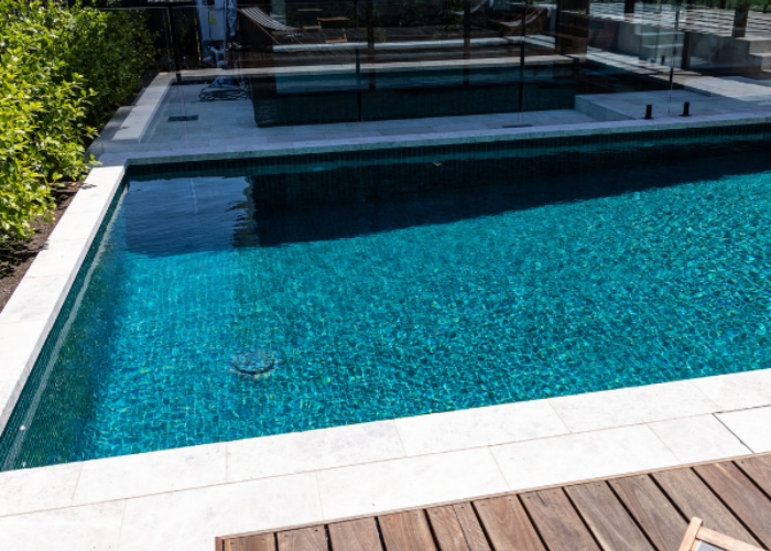 Sandblasted Marble for Pool Surrounds by KHD Landscaping