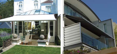 retractable folding arm awnings