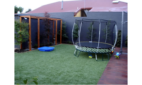 synthetic grass in backyard