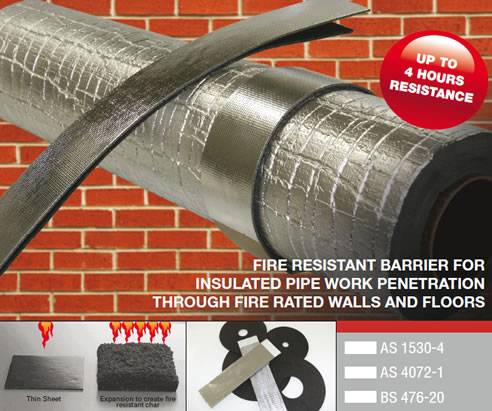 fire resistant barrier for insulated pipe work