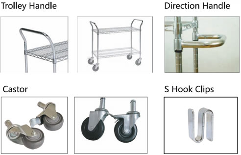 wire shelving and trolley accessories