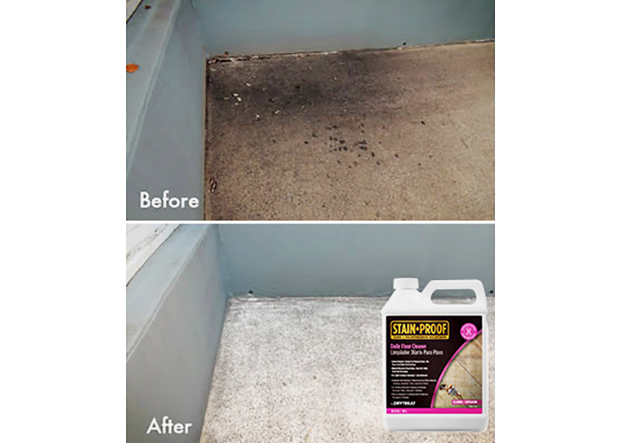 before and after cleaning with Stain-Proof Daily Floor Cleaner
