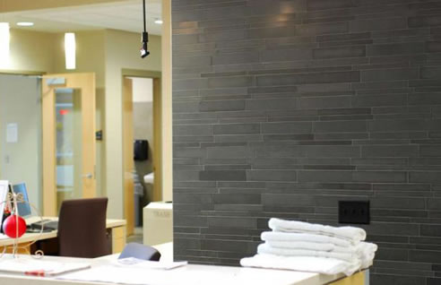 grey basalt tiled wall