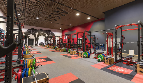 Slatted Ceiling Tiles & Panels with Gym Branding from SUPAWOOD