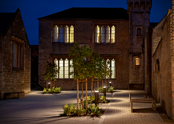 Modern Bollard Illumination for Historical School by WE-EF