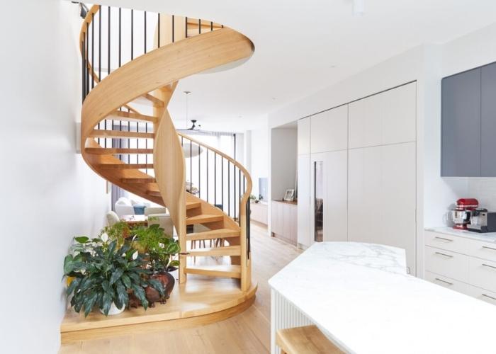 Spiral American Oak and Timber Stairs by S&A Stairs