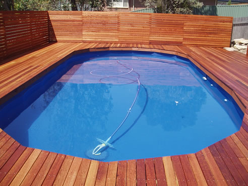 timber privacy screen and pool decking