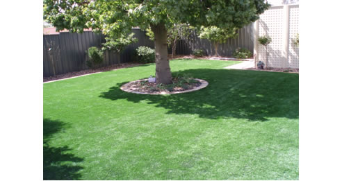 synthetic grass in backyard