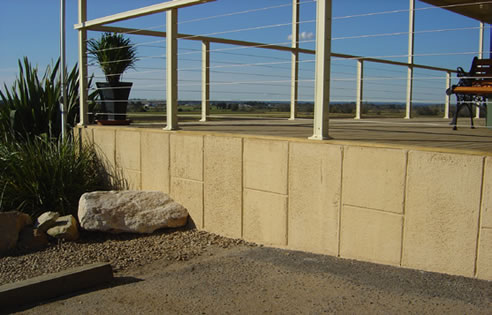 timbercrete stone look cladded panels fixed to verandah wall