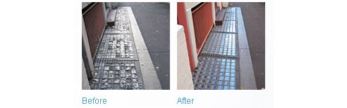 before and after glass block paving