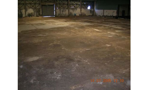 cement floor in salt storage warehouse
