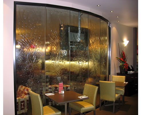 glass dividing  feature wall
