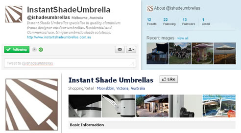 instant shade umbrellas twitter and facebook pages
