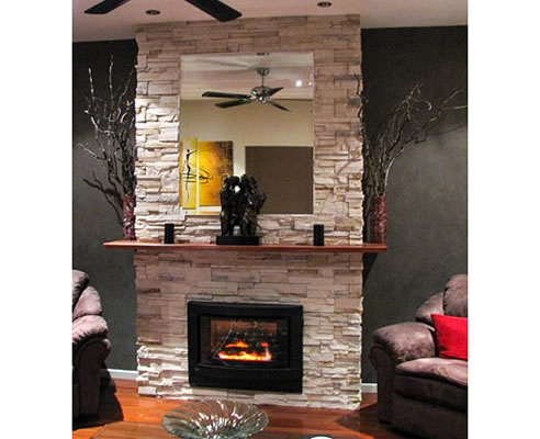 stone clad fireplace