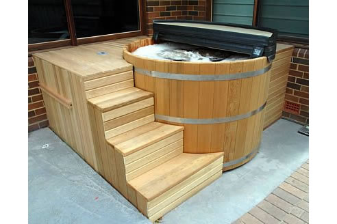hot tub with custom made stairs