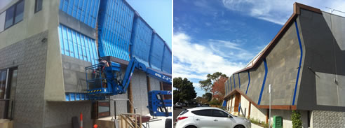 construction of central shule chabad synagogue facade