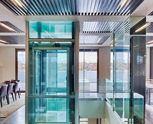 quiet domusxl elevator glass shaft