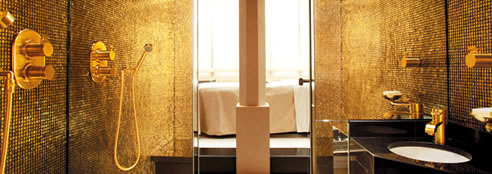 gold mosaic tile bathroom