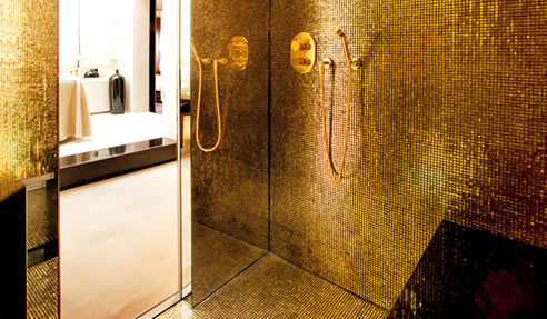 gold mosaic tile bathroom