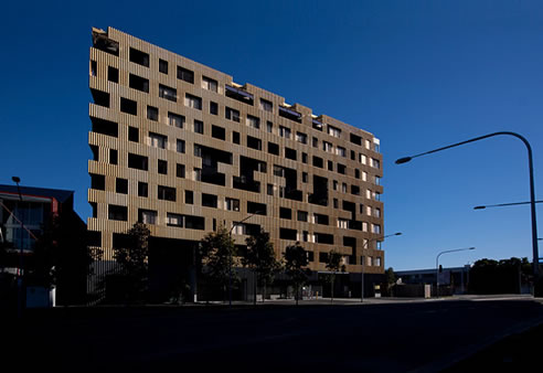 garland apartments facade perforated anodised aluminium