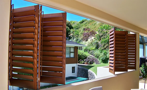 timber look aluminium shutters