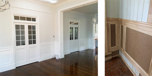 Traditional board & batten wainscoting. The progress shot provides a clear example of the process. Image: Gatti Design