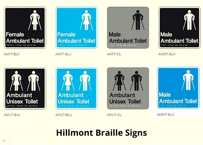 Ambulant Toilet Signs with Tactile Text and Symbols by Hillmont Braille Signs