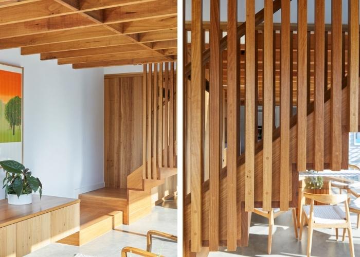 L-Shaped Timber Stairs Balustrade in Mid-Century Inspired Design for by S&A Stairs