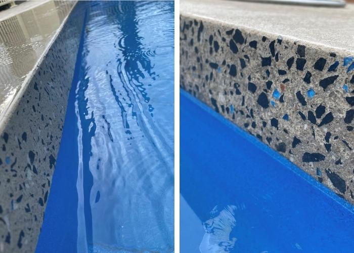 Modern Pool Edge with Ocean Blue Glass by Schneppa Glass