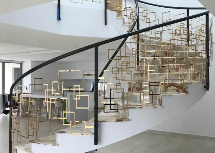 Gold Plated Staircase Balustrade by Astor Metal Finishes