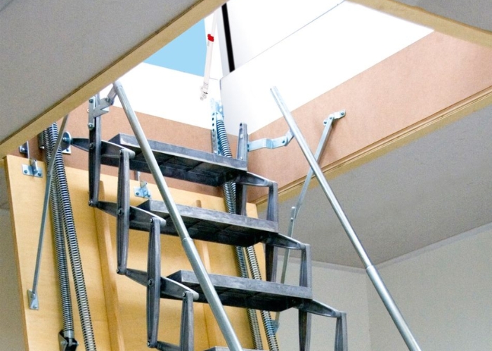 Roof Hatch with Electric Scissor Stairs by Gorter Hatches