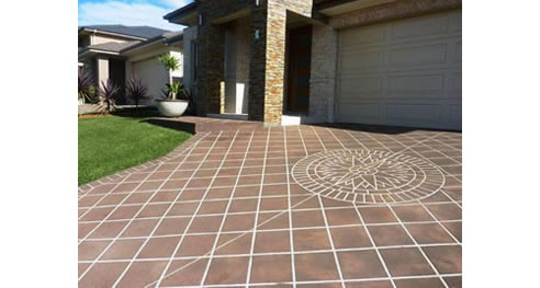 concrete driveway with decorative stenciled coating