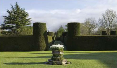 stone urn in garden