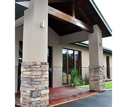 stacked stone entrance feature pillars
