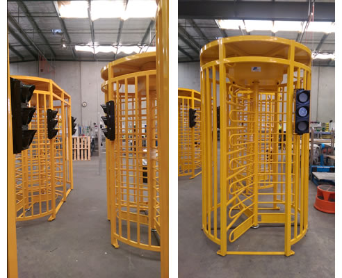 full height turnstiles with traffic lights