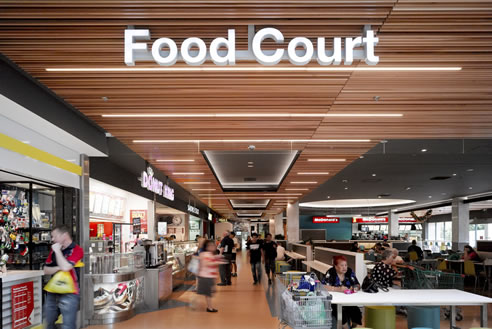 cedar slat ceiling food court