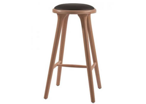 bar stool black leather seat timber legs