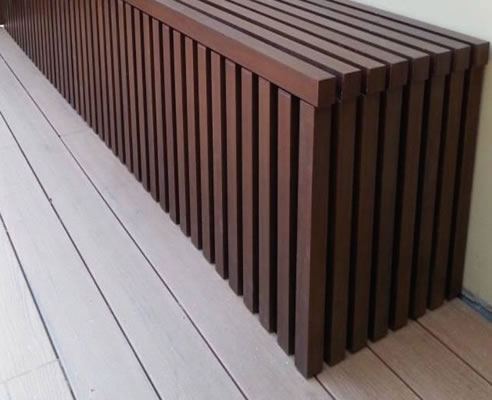 timber look aluminium batten storage bench