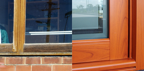 timber window compared to timber look aluminium window