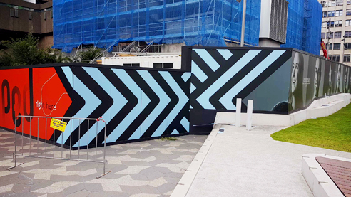 Irregular Shaped Hoarding Signage for UTS from Scaffad