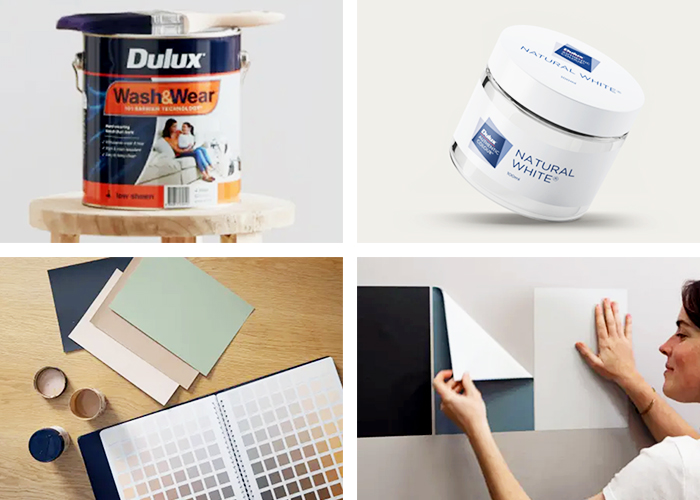 Sample Paint Colour Pots, Swatches, and Stickers from Dulux