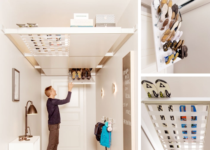 Ceiling Storage System for Small Rooms by Attic Ladders