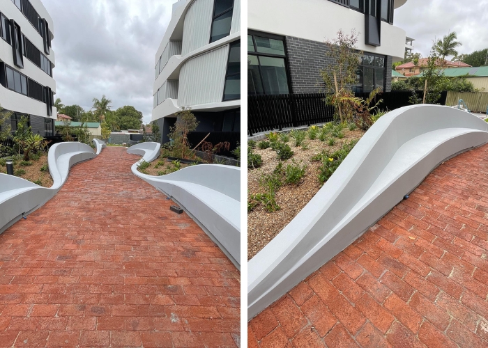 Curved Concrete Seats at Meridian Miranda by Bespoke Formwork